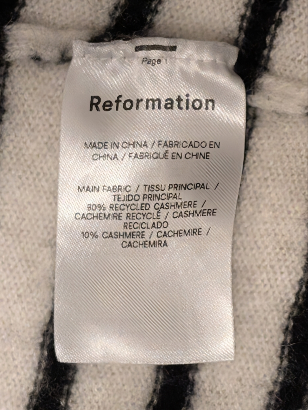 Reformation Cashmere Boyfriend Sweater, Women's Size Medium, Black White Stripea - Picture 9 of 11